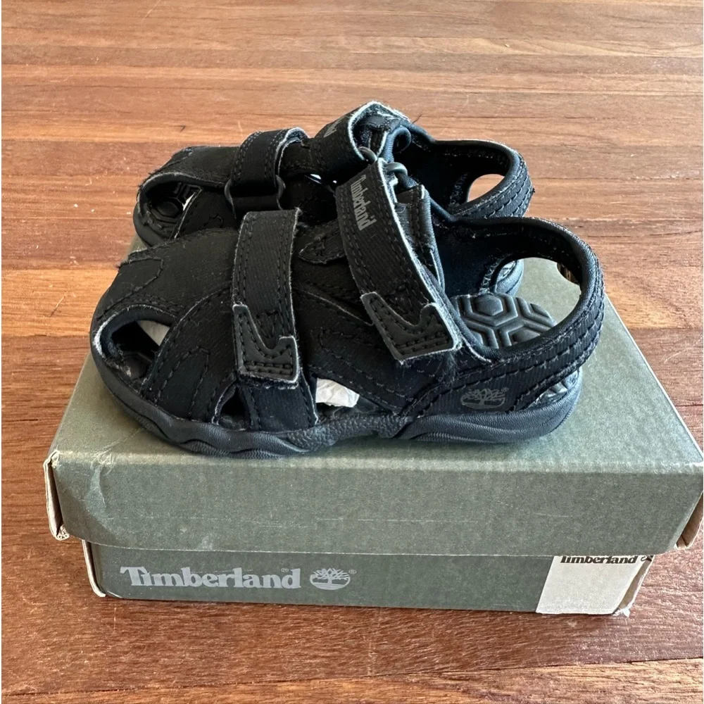 Timberland Kids Black Sport Sandals Toddler Size 6 Hook Loop Outdoor Shoes - Picture 9 of 10